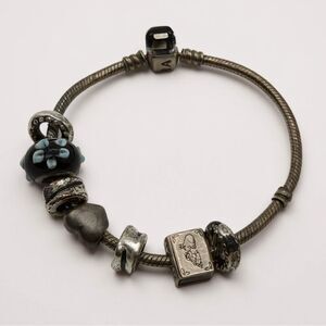 Pandora ALE 925 Sterling Silver Charm Bracelet with 6 Charms | Murano Glass Bead